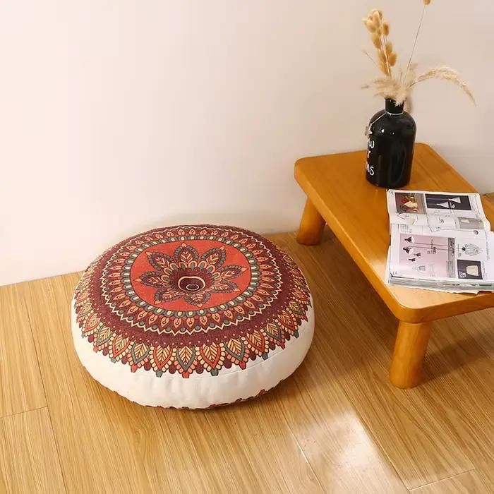 Coussin de chaise rond en coton et lin de Bohême