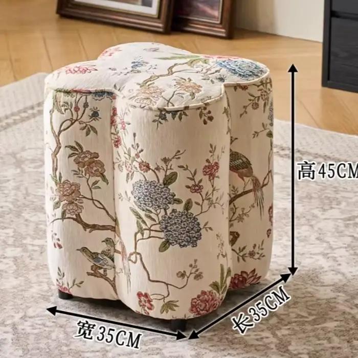 Pouf de rangement vintage en velours à motif floral en forme de trèfle