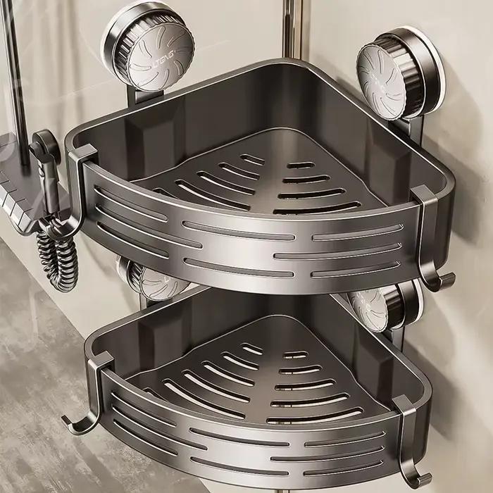 Support de rangement pour panier triangulaire à ventouse de salle de bain, coin de lavabo de salle de bain, pas besoin de percer des trous, toilettes murales