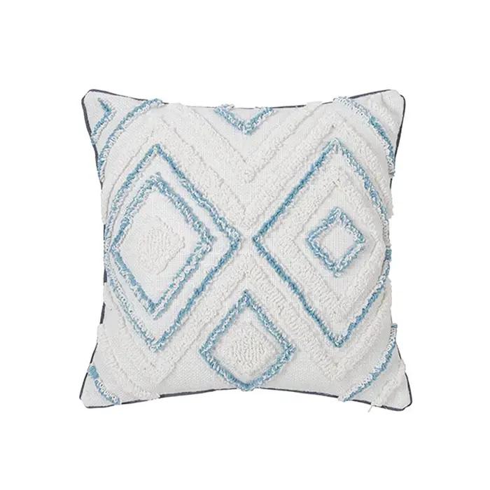 Housse de coussin décorative bleue à rayures blanches