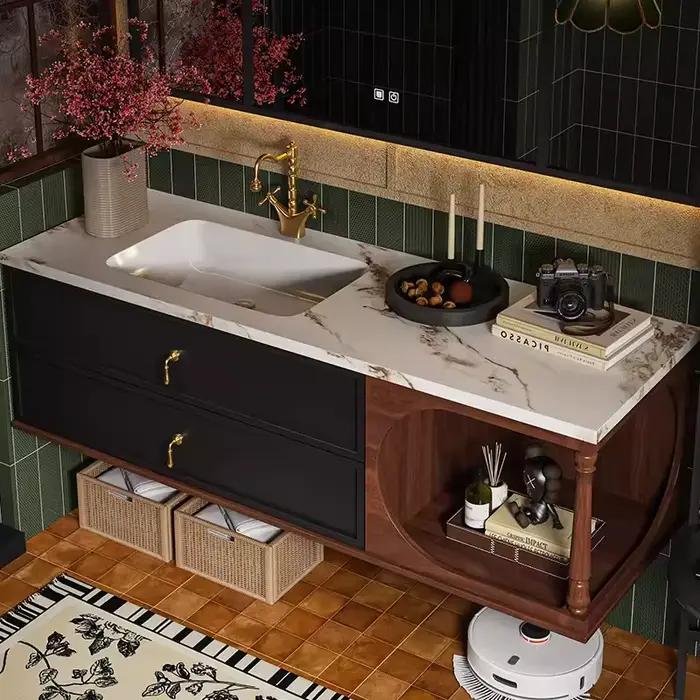 Meuble mural de salle de bain en chêne massif laqué