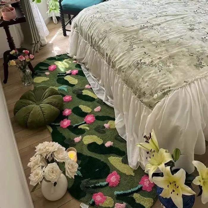 Tapis moderne irrégulier en imitation cachemire, antidérapant, à motif floral, pour chevet, absorbant, doux, pour salle de bain