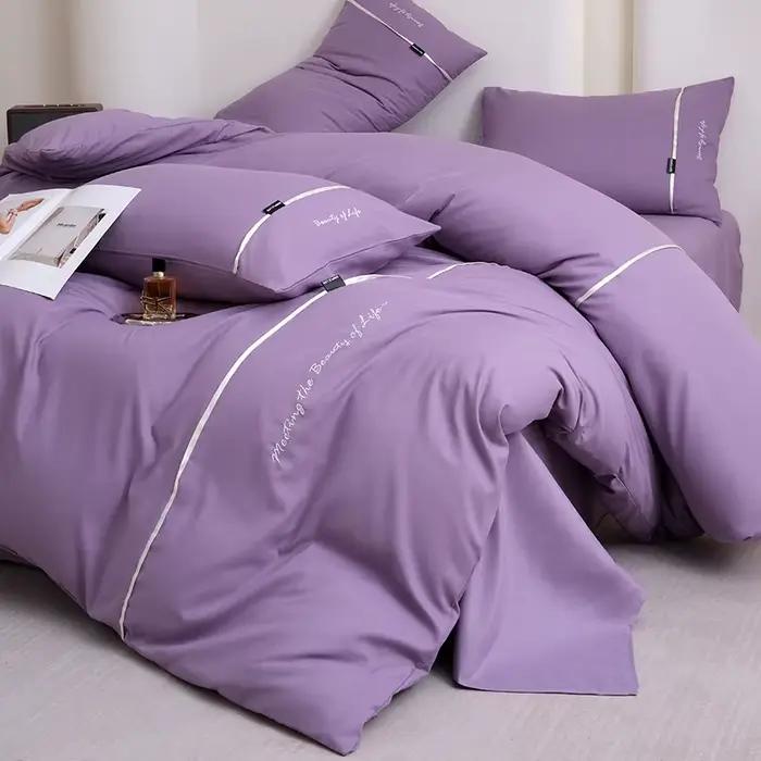 Nouvel ensemble de draps et de draps-housses 4 pièces en coton lavé doux pour la peau