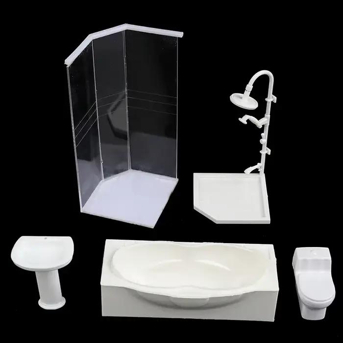 Ensemble de salle de bain Miniature pour maison de poupée 1:25, salle de douche, toilettes, baignoire, évier, modèle de jouet