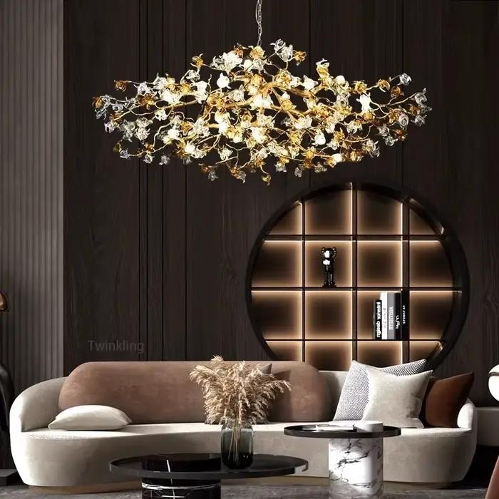 Plafond en cuivre branche de cristal lustres villa de luxe design lustre