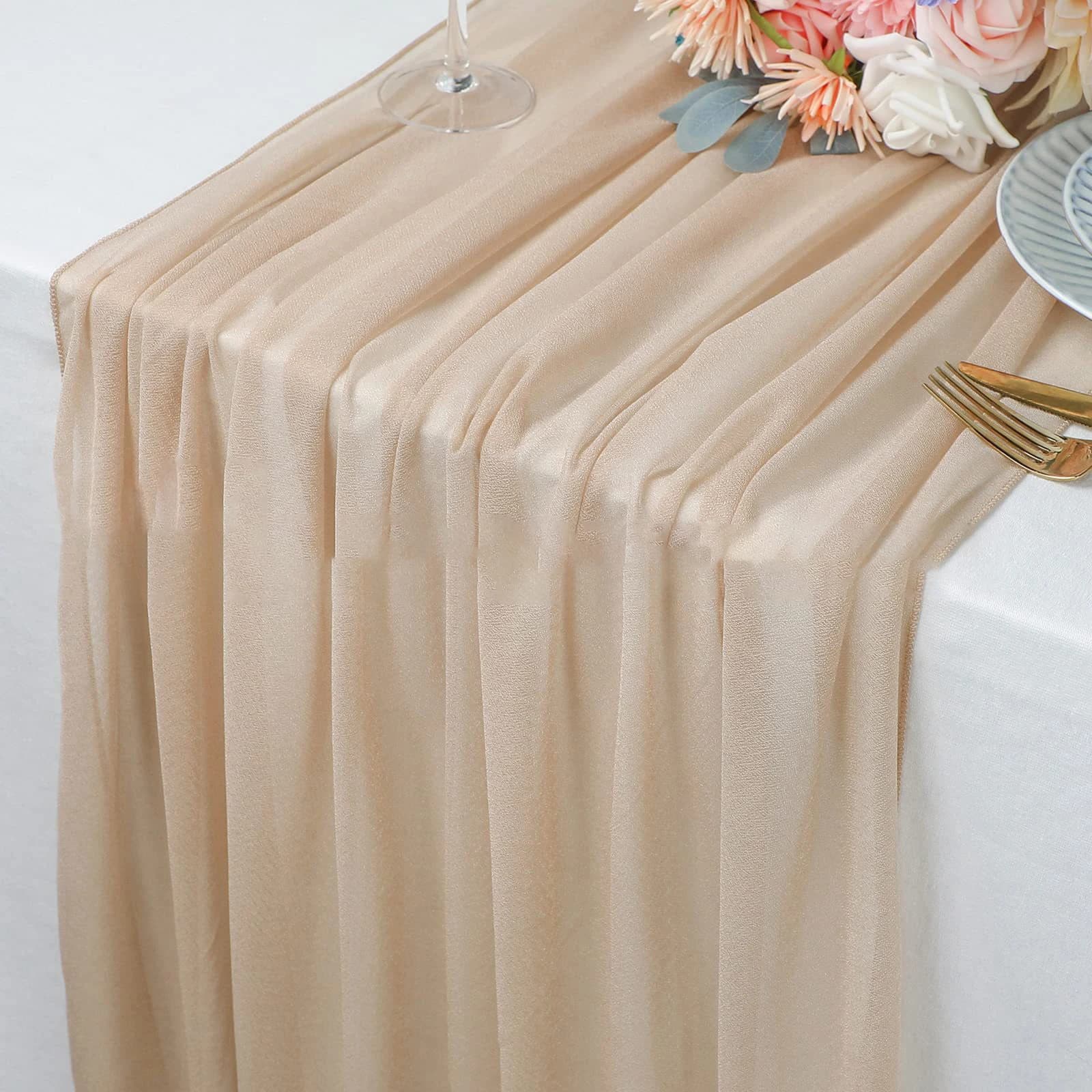 Chemin de Table fin en mousseline de soie Beige, réglage de Table, semi-transparent, pour salle à ma