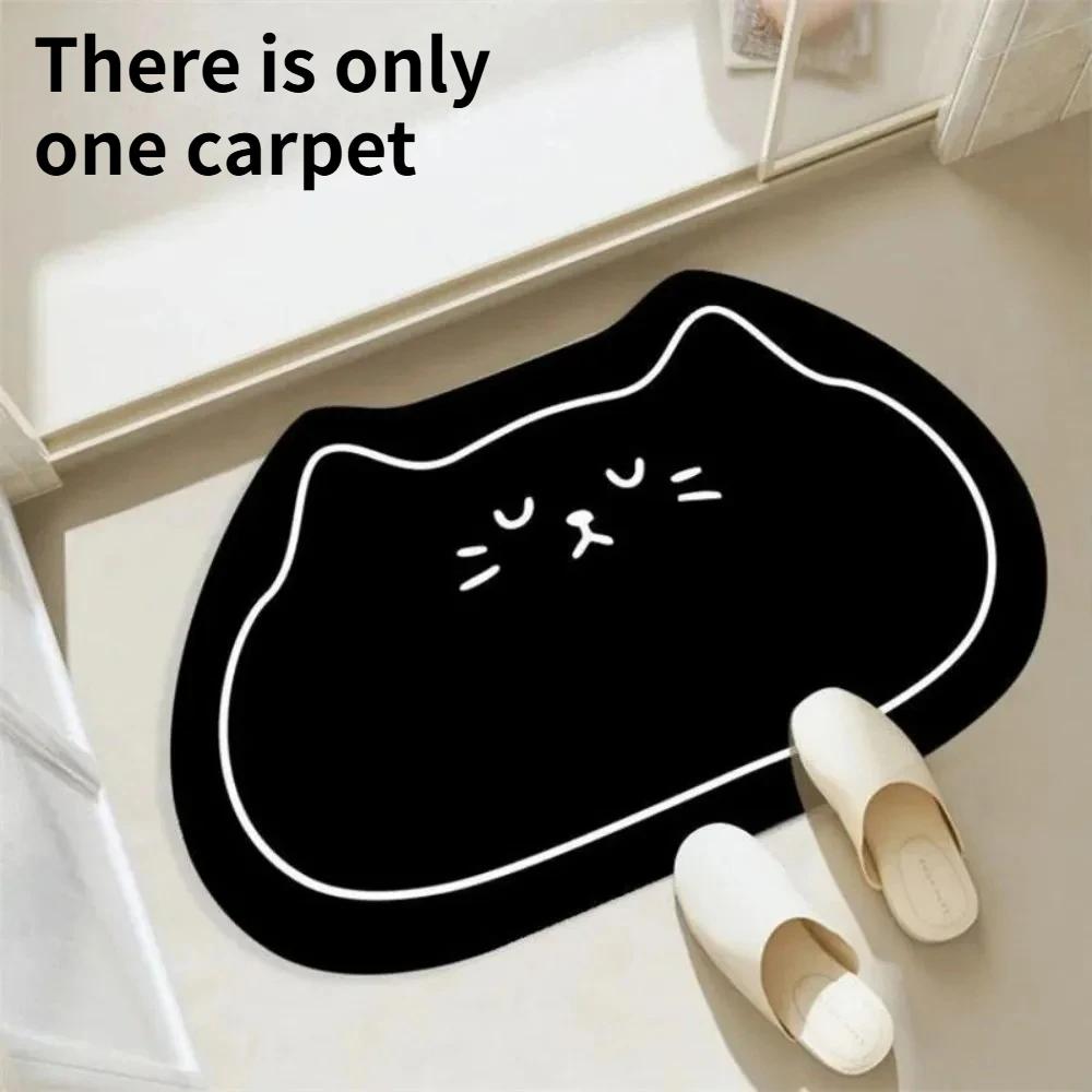 Tapis de salle de bain motif chat de dessin animé mignon, en diatomite, séchage rapide, absorbant, a
