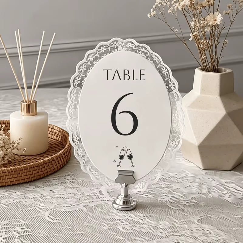 Numéros de table personnalisés avec bordure en dentelle, numéros de table ovales élégants avec bordu