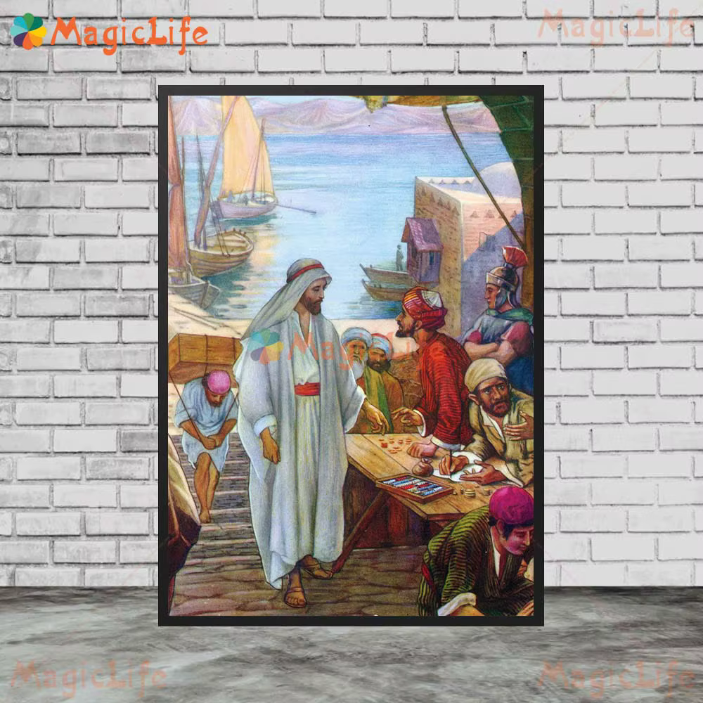 JÉSUS BLESSES CHILDREN MATTHEW ASCENDS INTO HEAVEN HOLY FAMILY – peinture sur toile murale, images m
