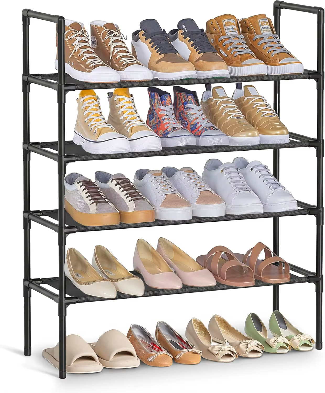 Étagère à chaussures 4 niveaux en X, multifonctionnelle et anti-poussière pour dortoirs, entrées, co