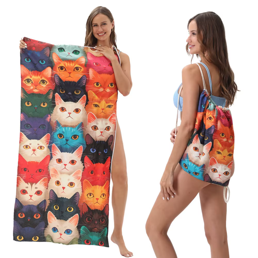 Serviette de plage légère, à séchage rapide, super absorbante et douce, style sac à dos pliable (80x