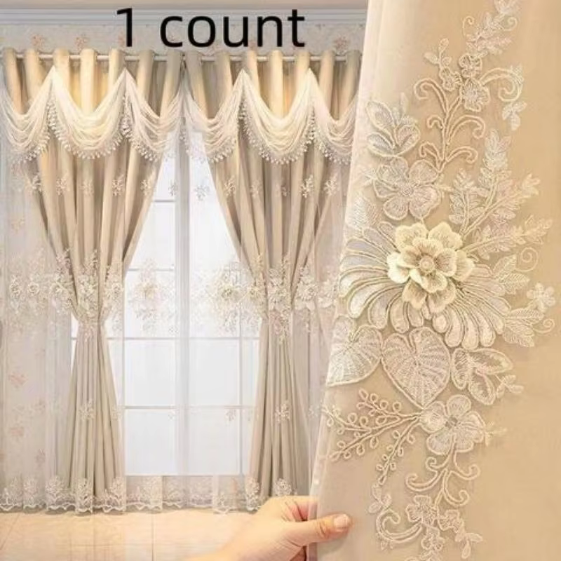 1 panneau de rideaux européens de luxe avec cantonnière ondulée pour salon et chambre à coucher, rid