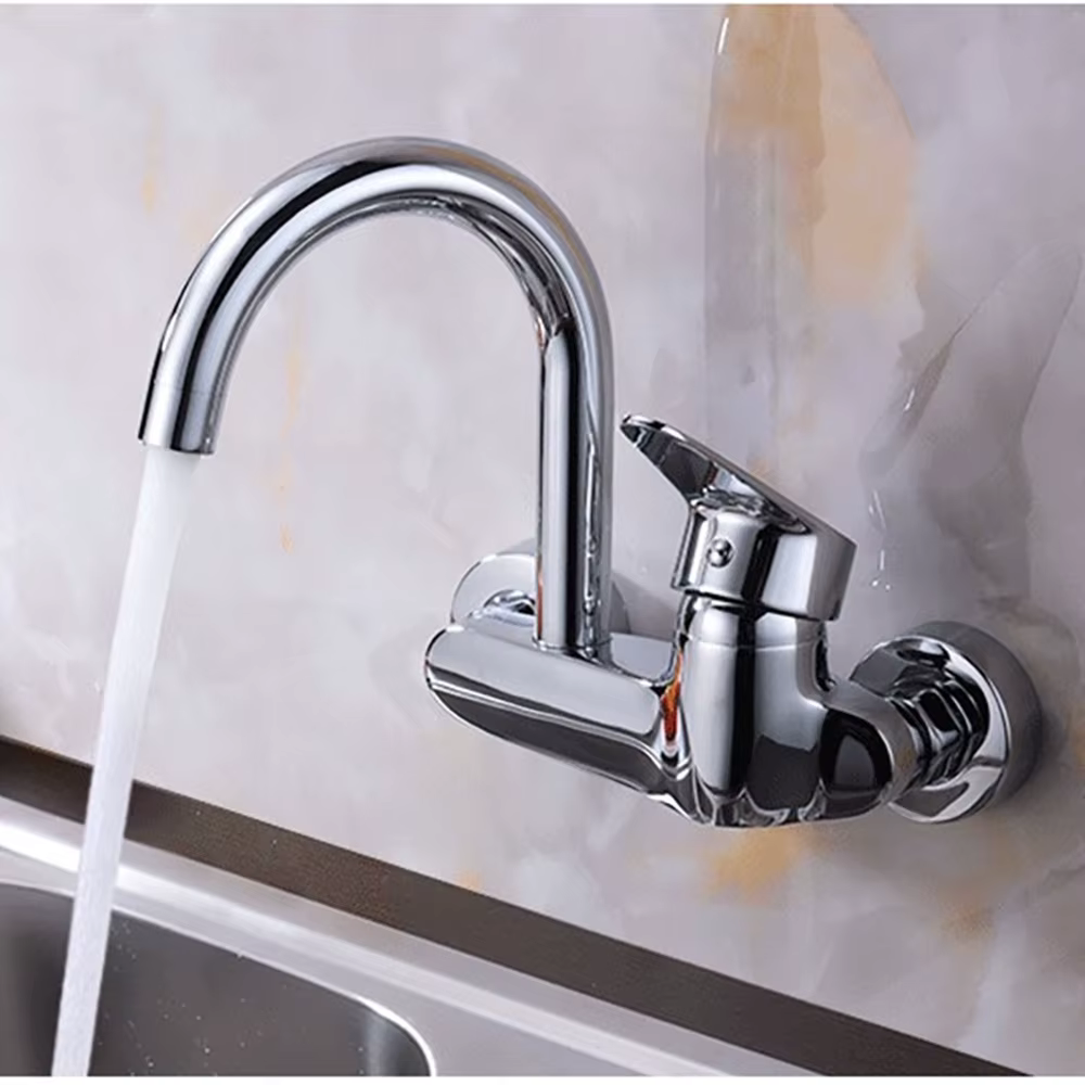 Robinet mitigeur de lavabo, robinet d'eau chaude et froide mural de cuisine en laiton, robinet unive
