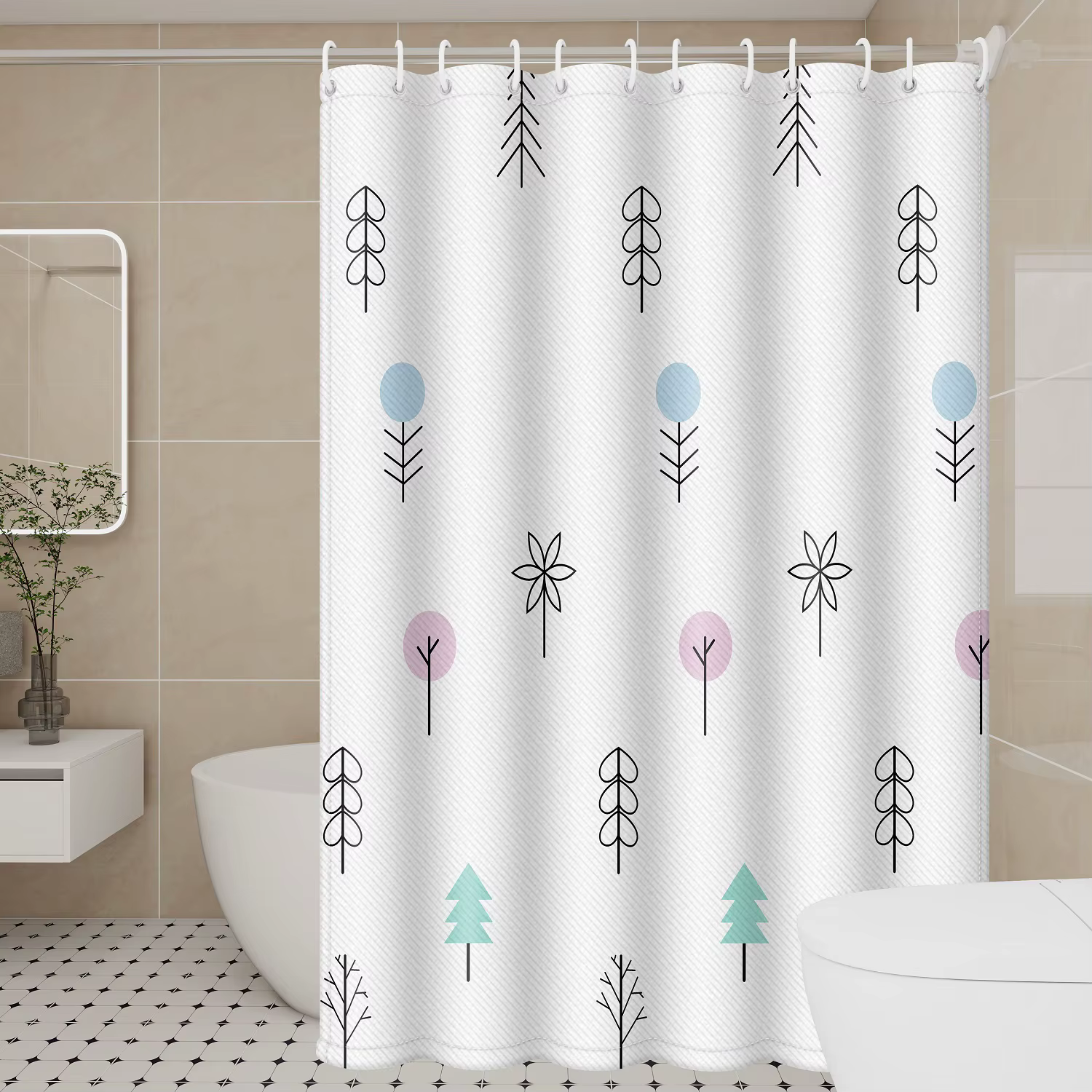 Rideau de douche en forme d'arbre fantaisiste amusant – Polyester à Branches ludiques pour salles de
