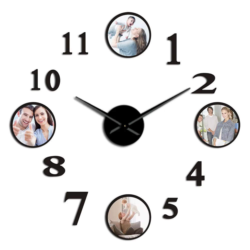 Grande Horloge Murale Personnalisée avec Cadre Photo, Image Décorative pour Salon, Famille, DIY