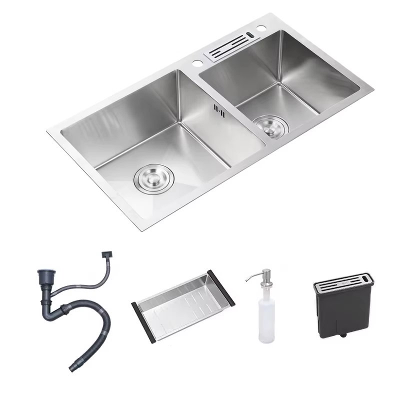 Grand Évier de Cuisine en Acier Inoxydable SUS304, avec Porte-Couteau, Fait à la Main, Précieux, Dou