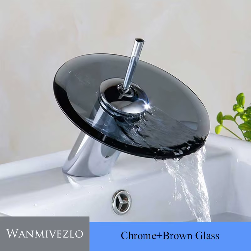 Robinet de lavabo de salle de bains en verre coloré, cascade, robinet d'évier de lavabo chromé, miti
