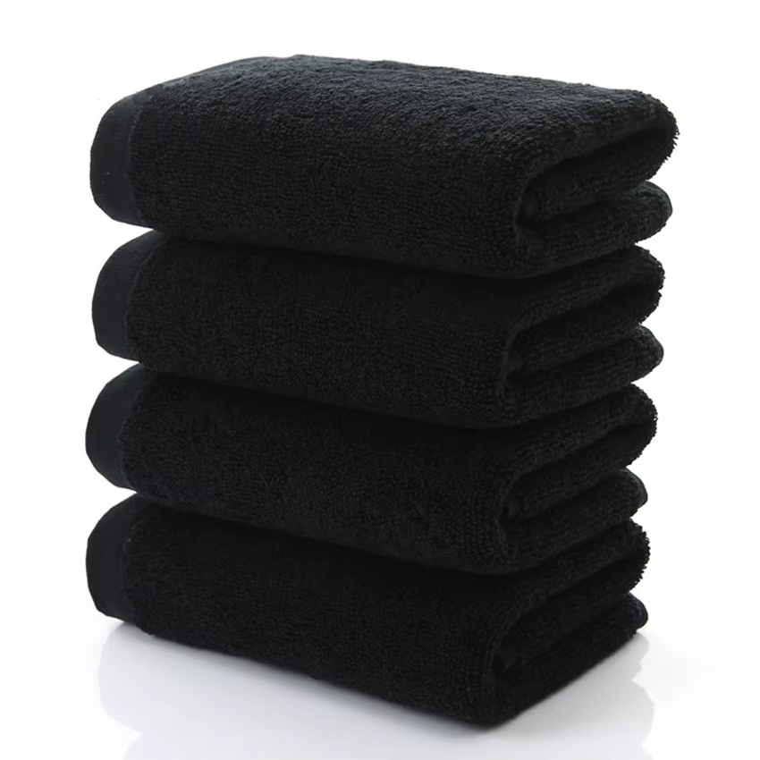 Noir grande serviette de bain coton épais douche visage serviettes maison salle de bain hôtel adulte