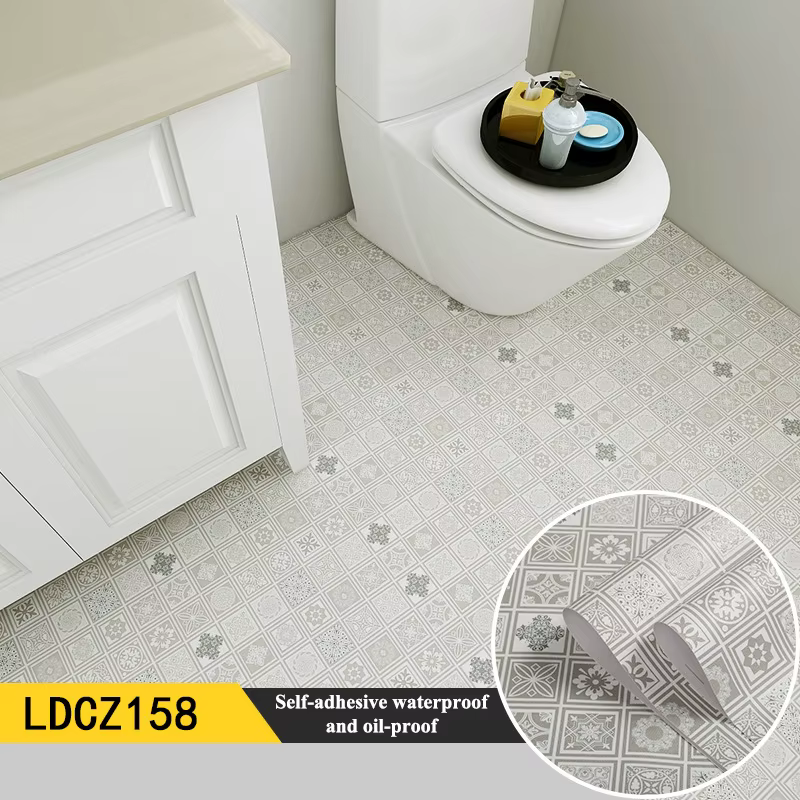 Carrelage autocollant étanche PVC auto-adhésif vinyle sol salle de bain peler et coller feuille de s