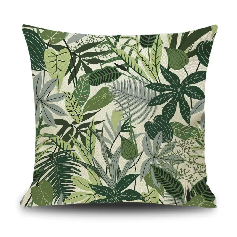 Taie d'oreiller décorative géométrique en lin, coussin de fleur de cuir chevelu de plante verte, cou