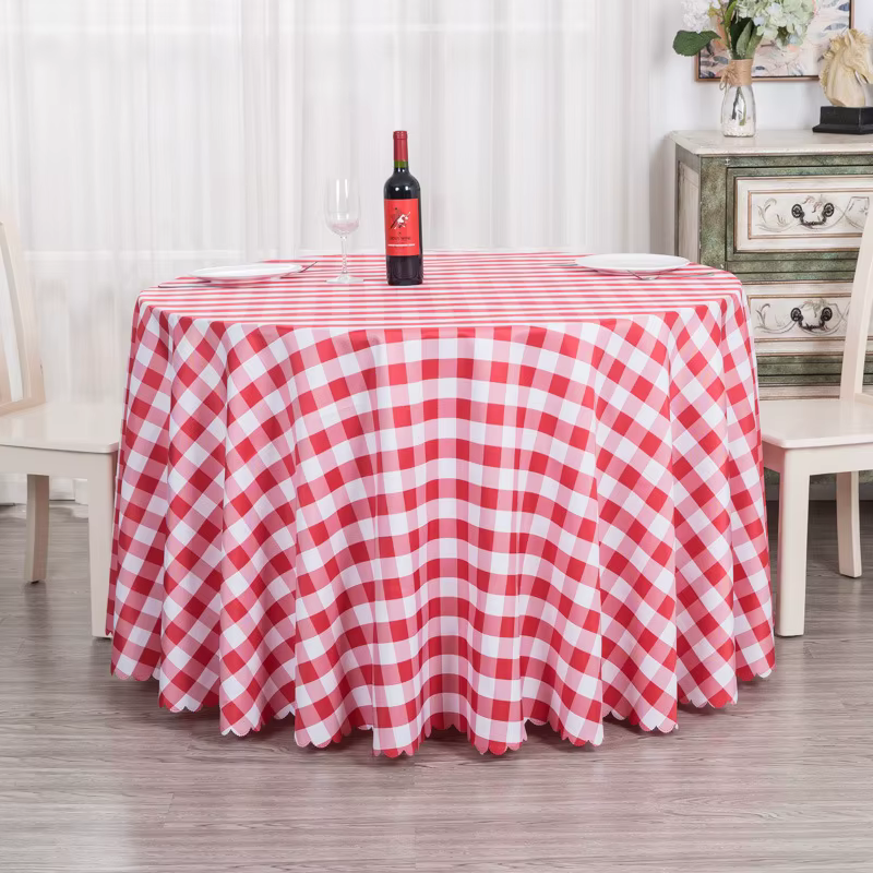 Nappe de table en polyester à carreaux, 140 160 180 200 220 240 260 280 300 CM, ronde, rouge vin/noi