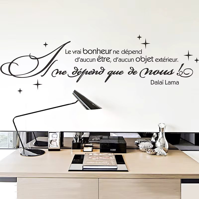 Autocollant mural avec citation de motivation inspirante pour salon et bureau, le vrai bonheur franç