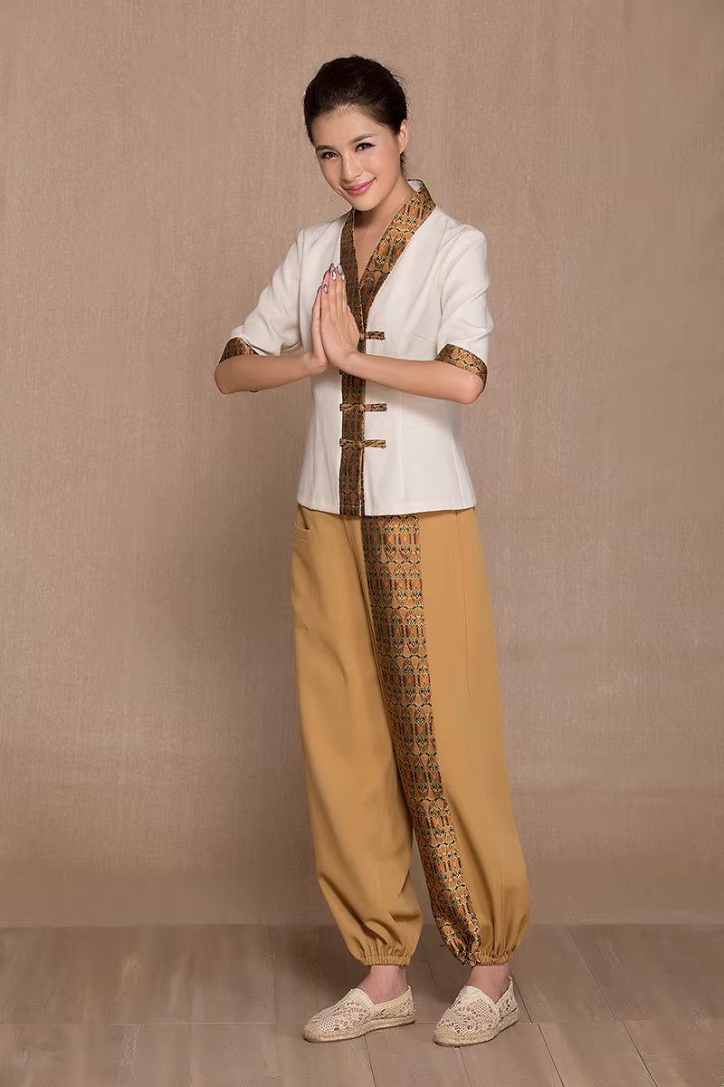 Uniforme de massage thaïlandais, ensemble haut et pantalon en polyester, vêtements de travail pour c