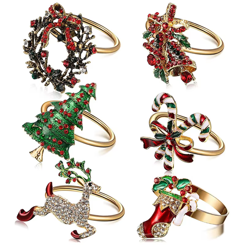 Ronds de Serviette de Noël, Porte-Serviette, Couronne pour ixde Vacances, Décoration de Table Queue,