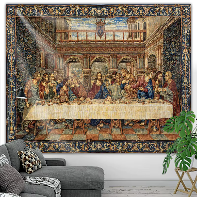 Tapisserie murale de Jésus la dernière cène, grand tissu vintage, décor de chambre, décoration de la