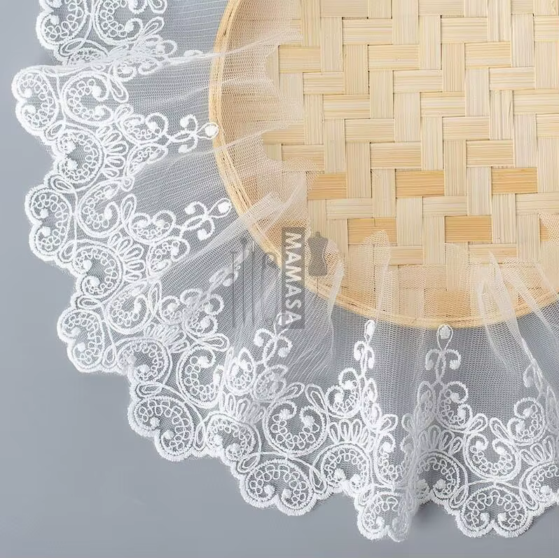 Accessoires de vêtement blancs faits à la main, 5 mètres, tissu en dentelle de coton, rideaux brodés