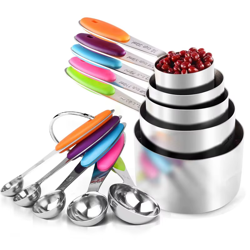 LMETJMA 10 pièces tasses à mesurer et cuillères ensemble tasse à mesurer en acier inoxydable cuisine