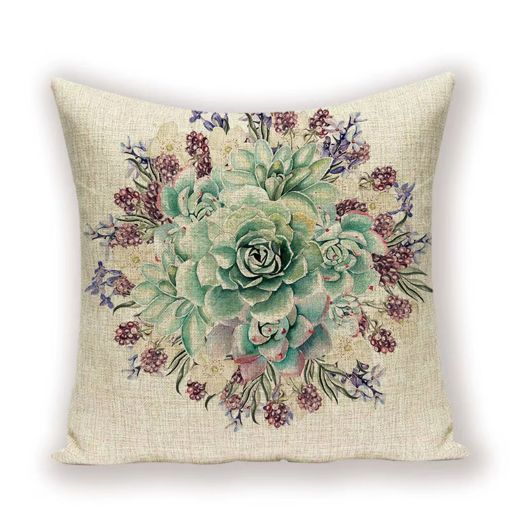 Juste de coussin vintage avec motif de dessin animé, taie d'oreiller verte, décoration florale pour 