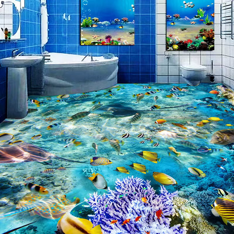 Papier Peint Mural Personnalisé en PVC Auto-Adhésif, Revêtement de Sol 3D, Thème Monde Sous-Marin, S