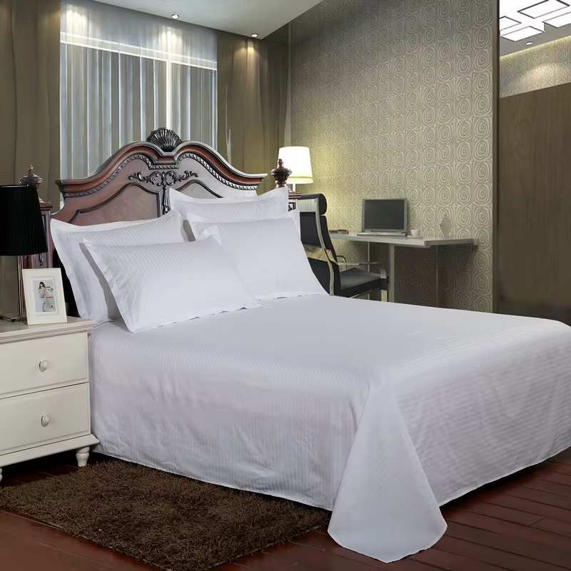 Drap de Lit Blanc pour Hôtel, 100% Coton, Couleur Unie, pio