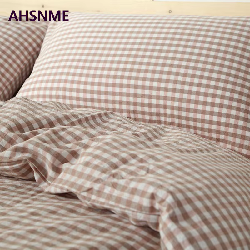 AHSNcloser-Parure de lit 100% coton, linge de lit super doux, couvre-lit d'été cool, rose à carreaux
