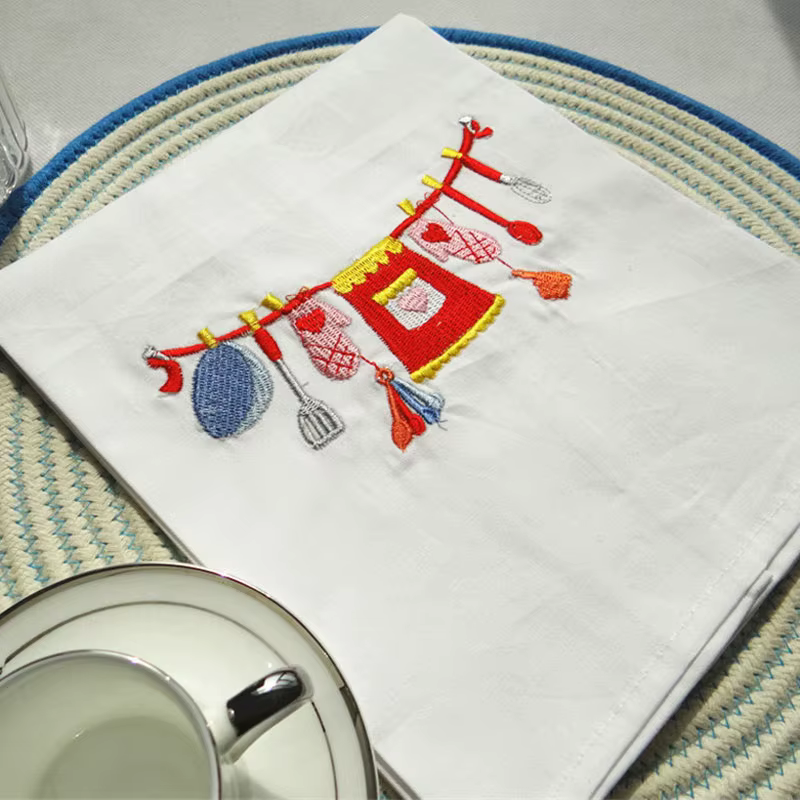 Serviette de Table en tissu brodé absorbant, 100 pièces/lot, serviettes de thé de cuisine, accessoir