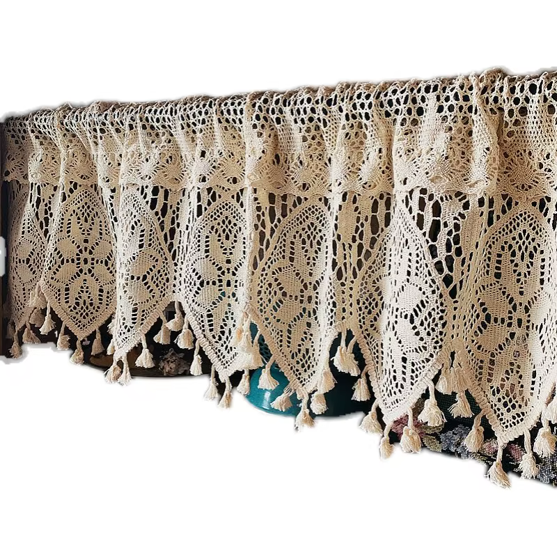 Rideau crocheté Vintage avec pompon, décoration de maison pour salon, fenêtres, rideaux de cuisine, 