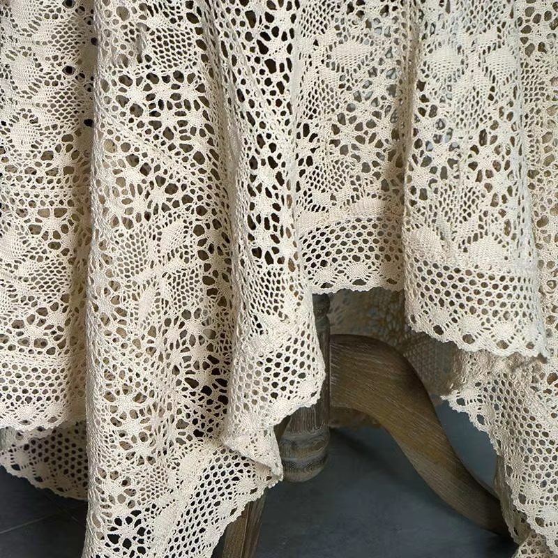 Nappe rectangulaire en dentelle au crochet faite à la main, carrée et ronde, ajourée, pour salle à m