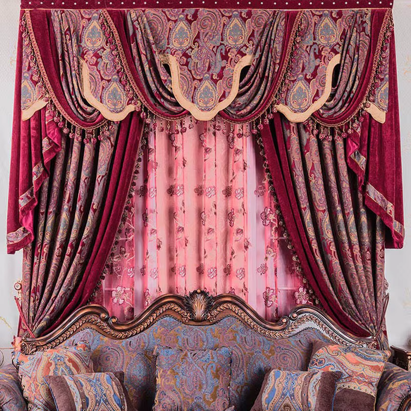 Rideaux électriques à motif Barroco, UlOscar Ancient City Reservations, Rose Bordeaux, Salon, Salle 