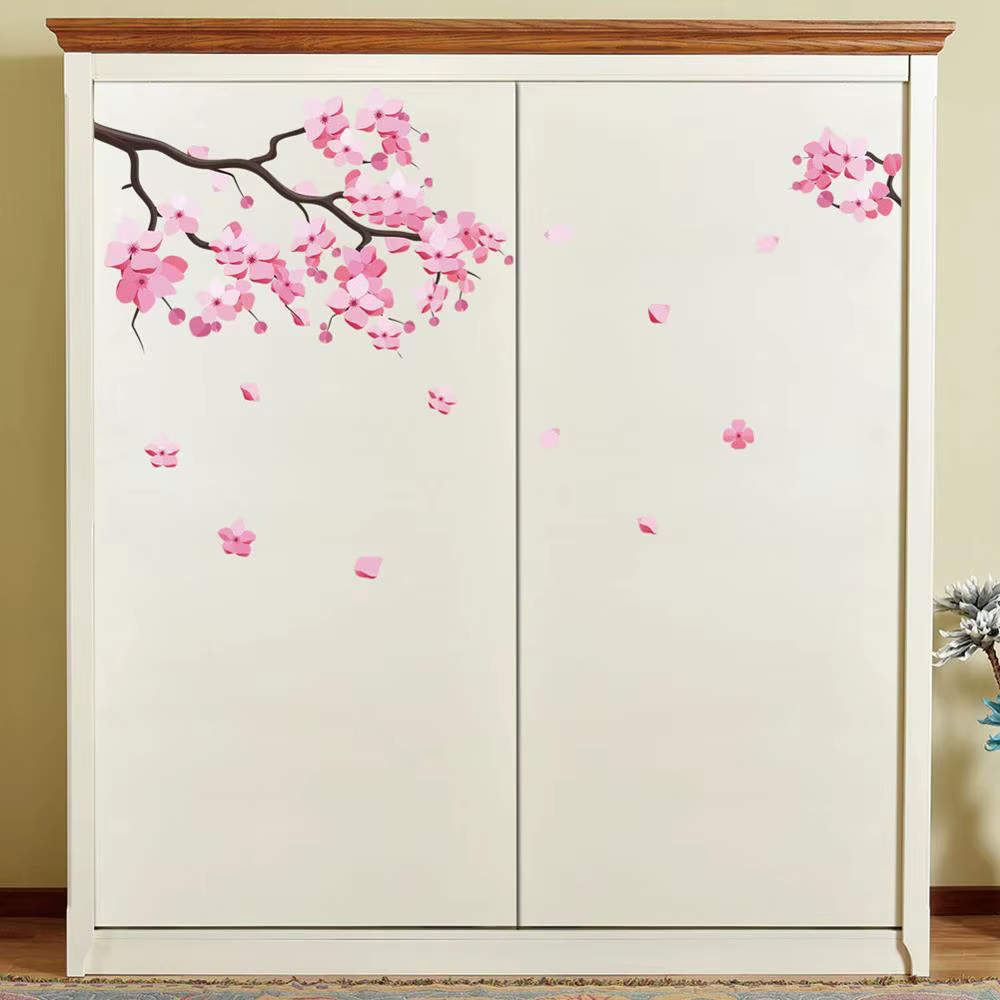 Autocollant Mural fleurs de prunier roses, décoration murale amovible pour chambre à coucher, garde-