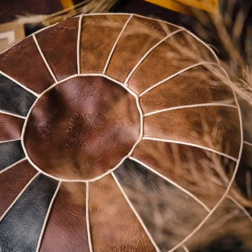 Juste de coussin de siège marocaine ronde, simili cuir, patchwork, artisanat au sol, tabouret de pie