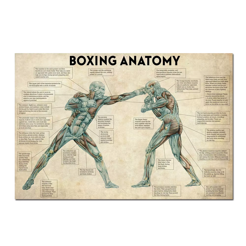 Affiches et impressions d'anatomie du corps de boxe vintage, art mural, peinture sur toile, cadeau d