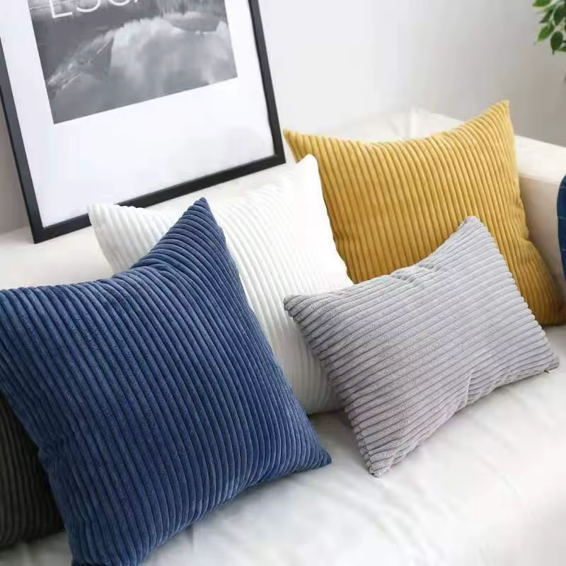 Housse de coussin en tissu velours côtelé rayé, couleur unie, 45/50/60CM, décoration de canapé-lit, 