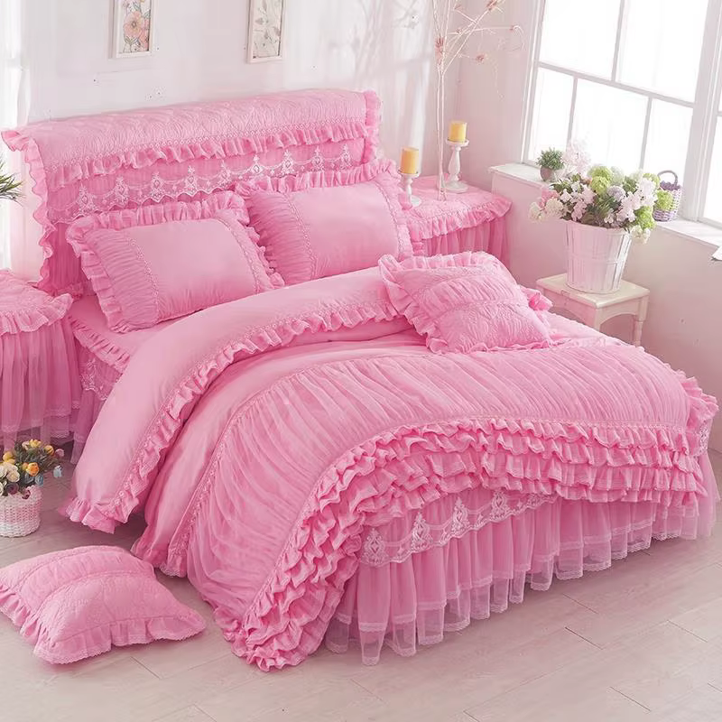 Juste de couette douce et confortable en dentelle avec taies d'oreiller, ensembles de literie de lux