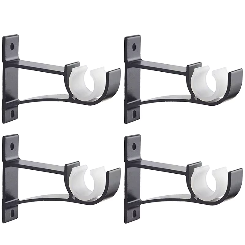 Supports de tringle à rideau simple en alliage d'aluminium, robuste, noir, 4 paquets