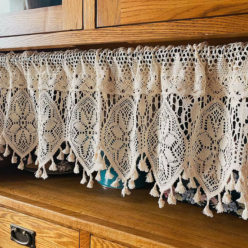 Demi-rideau vintage avec dentelle au crochet, court, pour cuisine, fenêtre, coton, 73, couverture d'