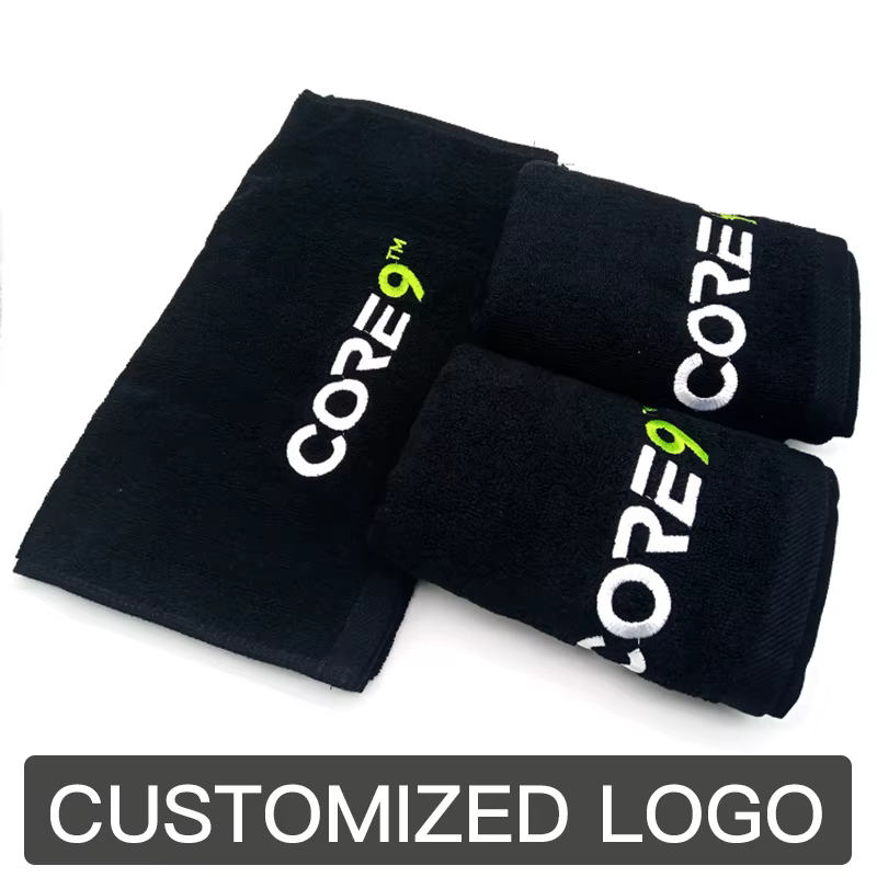 Serviette de bain noire 100% coton, Design sans main, LOGO brodé, maquillage, Salon de manucure, vap