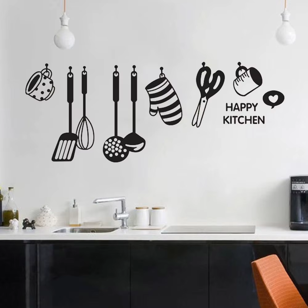 Autocollants muraux de cuisine, Design amusant, ustensiles de cuisine, décoration de la maison, réfr