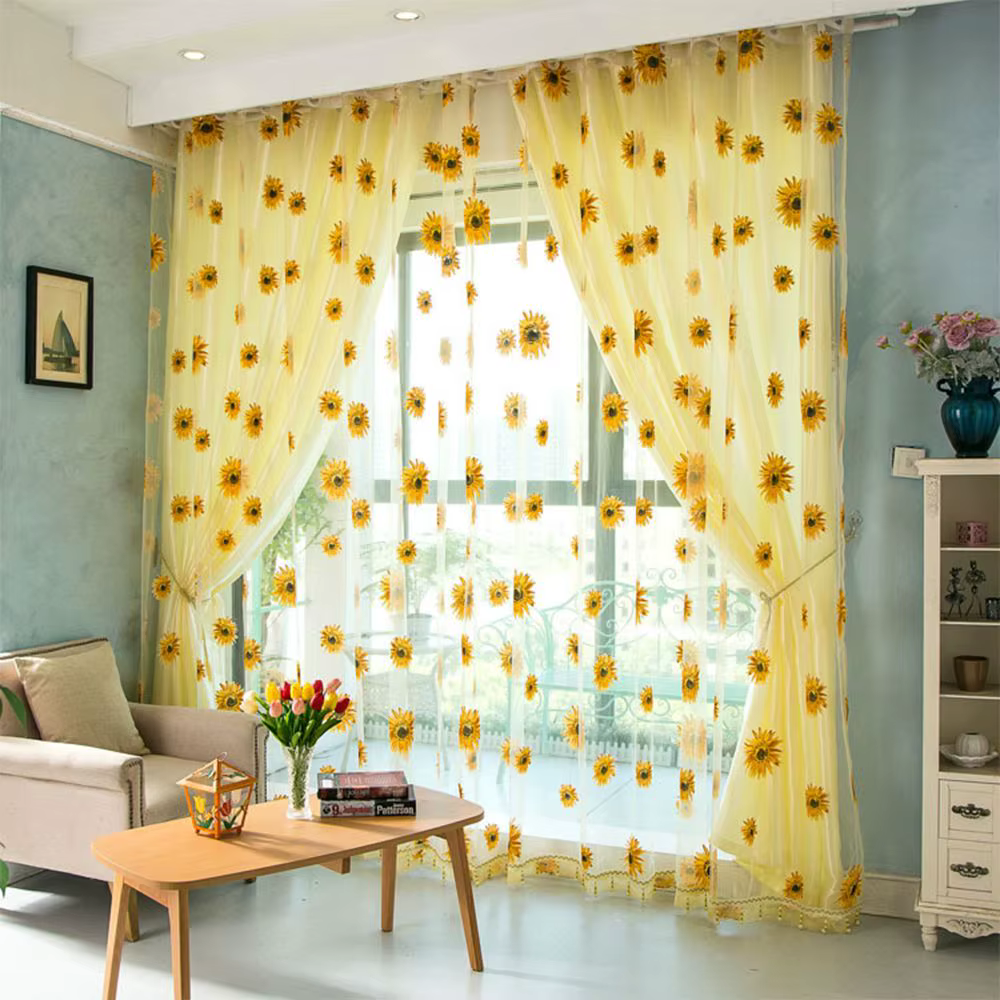 Rideau en tulle à motif de tournesol, décor de maison, cuisine, balcon, chambre, fenêtre florale, ri