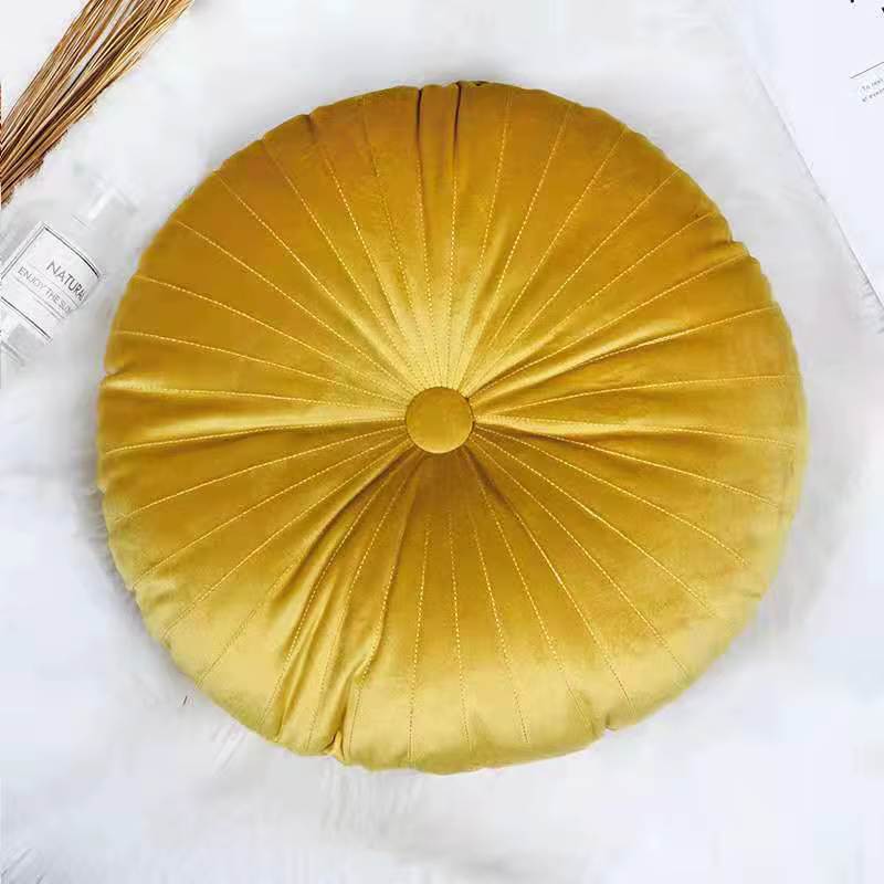 Coussin décoratif plissé artisanal en velours rond en forme de citrouille pour salon, chaise, canapé